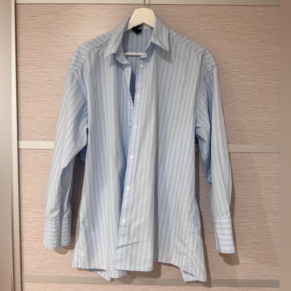 H& M Striped Cotton Relaxed Fit Shirt With Open Back In XS - Picture 10 of 11